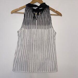 White House Black Market Womens White Black Striped Knitted Tank Top Size Small